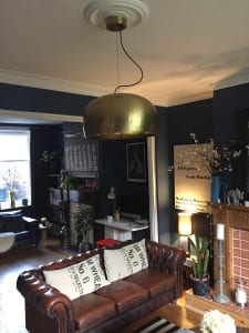 living room with copper habitat lighting