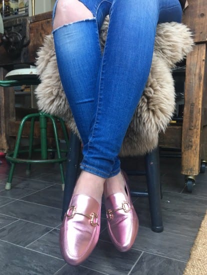 & Other Stories pink metallic loafers